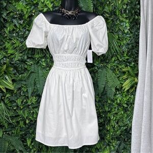 AND NOW‎ THIS Dress Women XS White Off Shoulder Babydoll Smocked Waist 2208